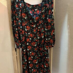 Francesca's Collections Black Dress with Red Floral Print